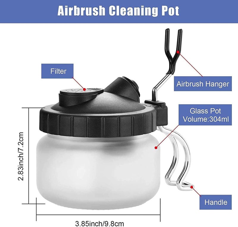 JOYABEST Multi-Purpose AirbrushCleaning Pot Airbrush Washing Tool, Spray Gun CleanerAir BrushGlassJar with Holder Station - Image 2